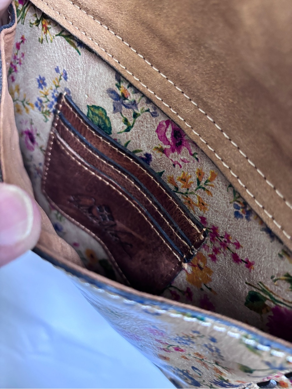 Patricia Nash Crossbody Leather Purse prairie rose beige with floral - Picture 7 of 13